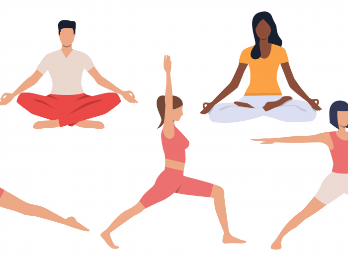 Set of people practicing yoga