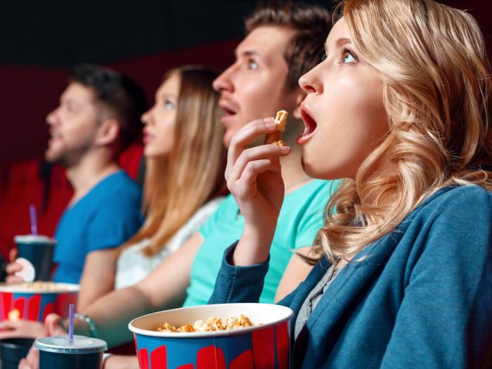 watch, popcorn, cinema, exciting, people